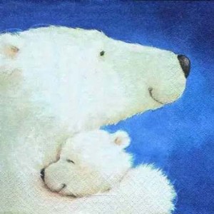 Салфетка для декупажа "Белая медведица с медвежонком" бумажная, 310701, 33х33 см